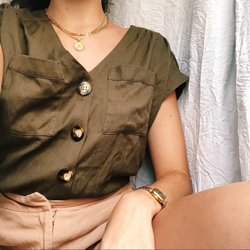 Olive Green Button Top